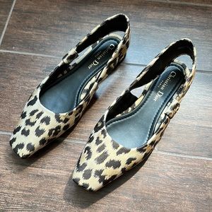 Dior Leopard Print Slingback Flats in Black and Cream